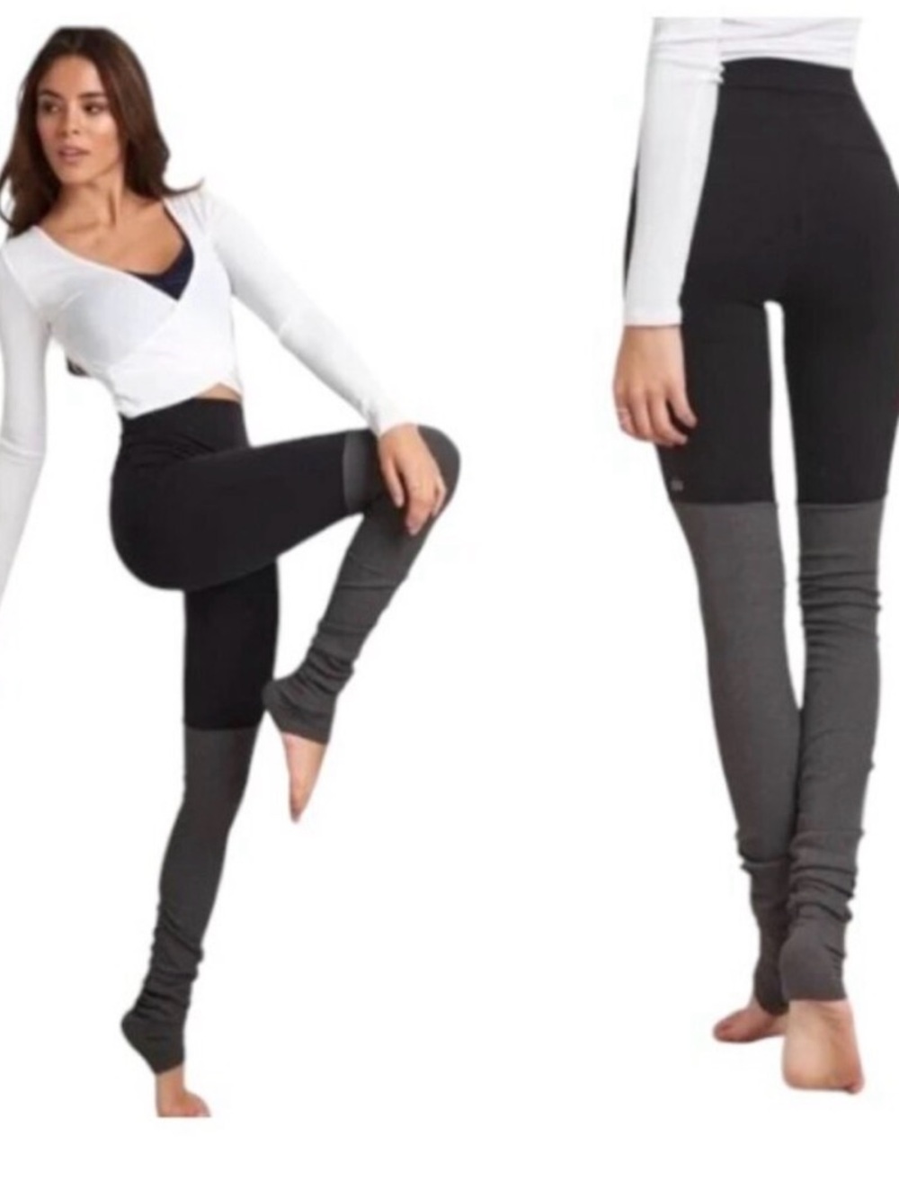 Alo Yoga Goddess Leggings in Black/Stormy Heather